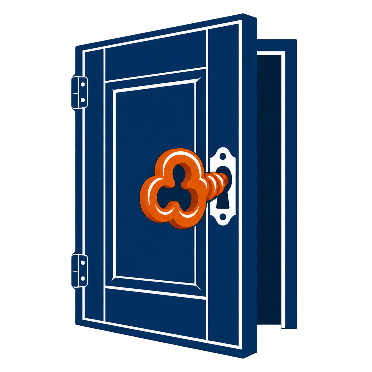 Five-piece cabinet door unlocking with a skeleton key
